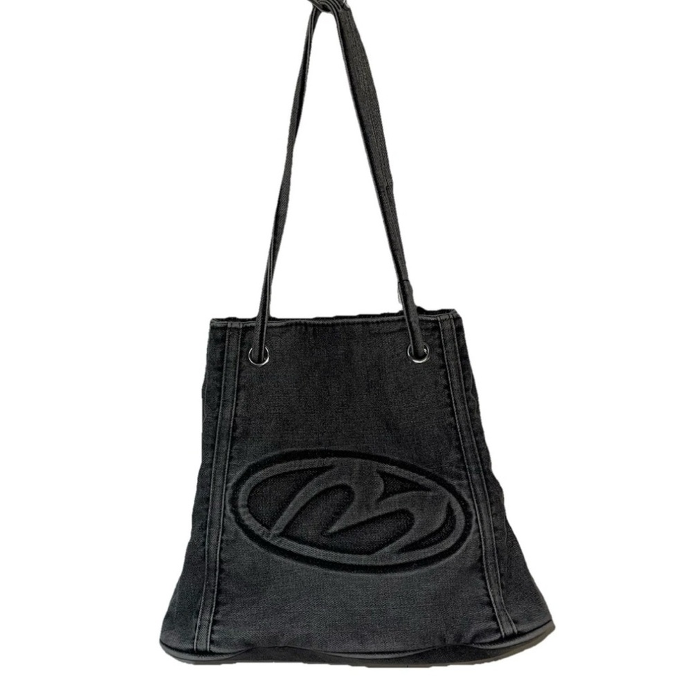 Shein Embossed Shoulder Crossbody Denim Tote Bag in Black Adjustable Strap